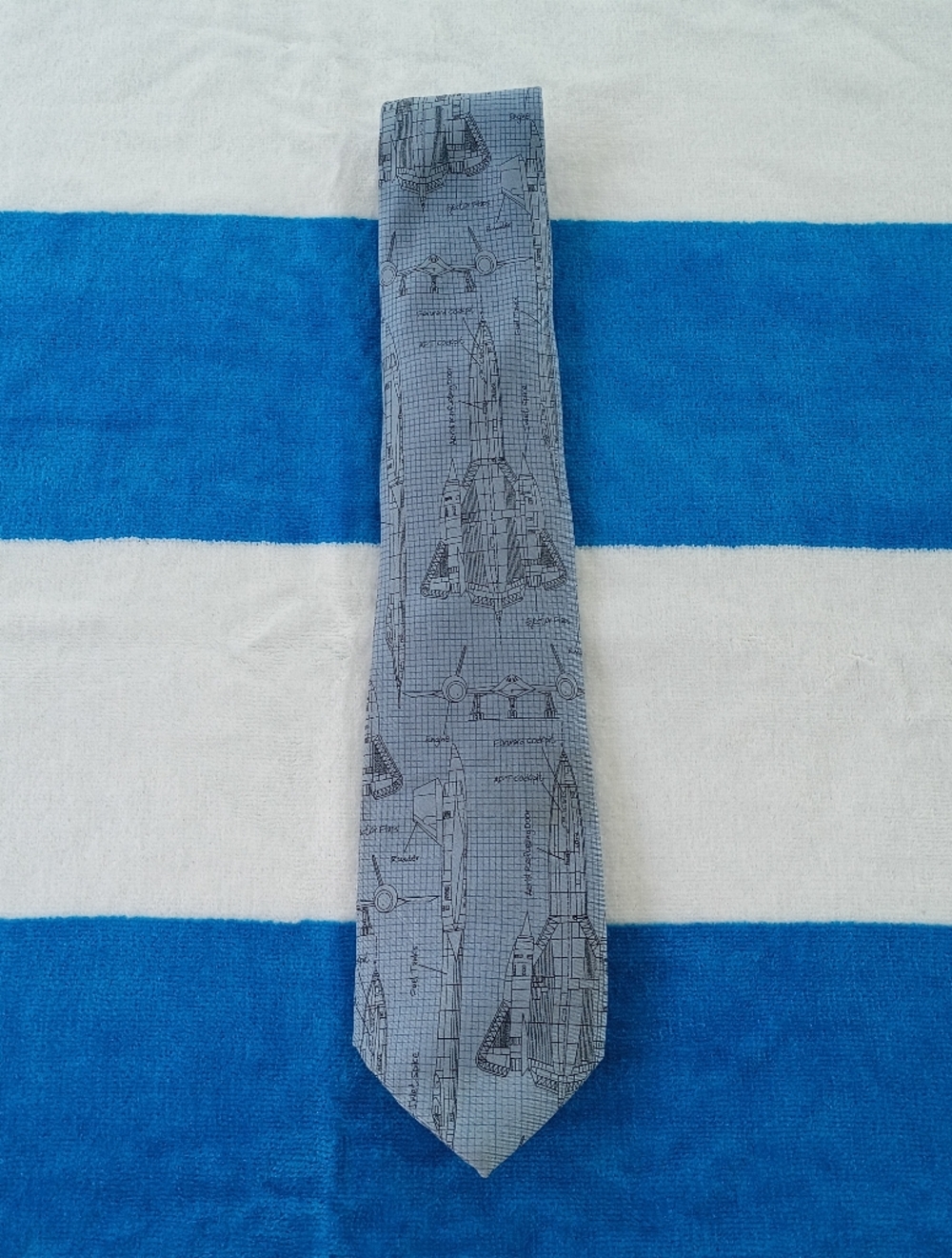 Josh Bach Tie 'Blackbird' Aircraft Light Blue Extra Long 61" Length Silk